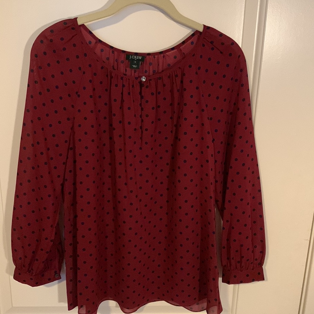 J. Crew Factory Plum with Navy Polka Dot blouse